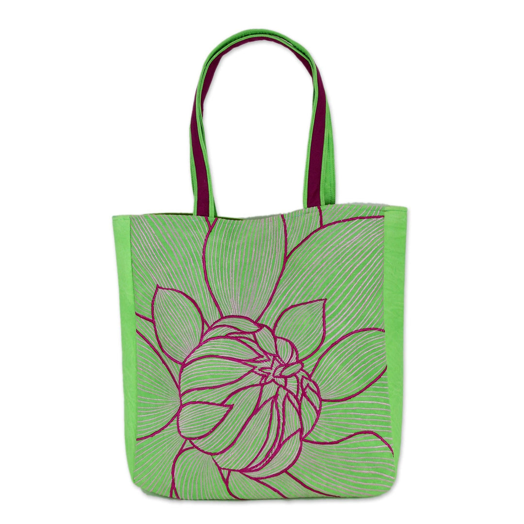 Artisan Crafted Green Embroidered Cotton Shoulder Bag - Lime Delight