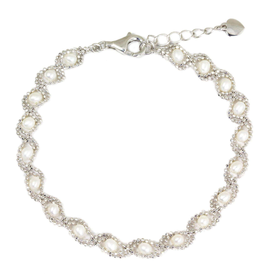 Thai Handcrafted Cultured Pearl and Sterling Silver Bracelet - White Lotus Breeze