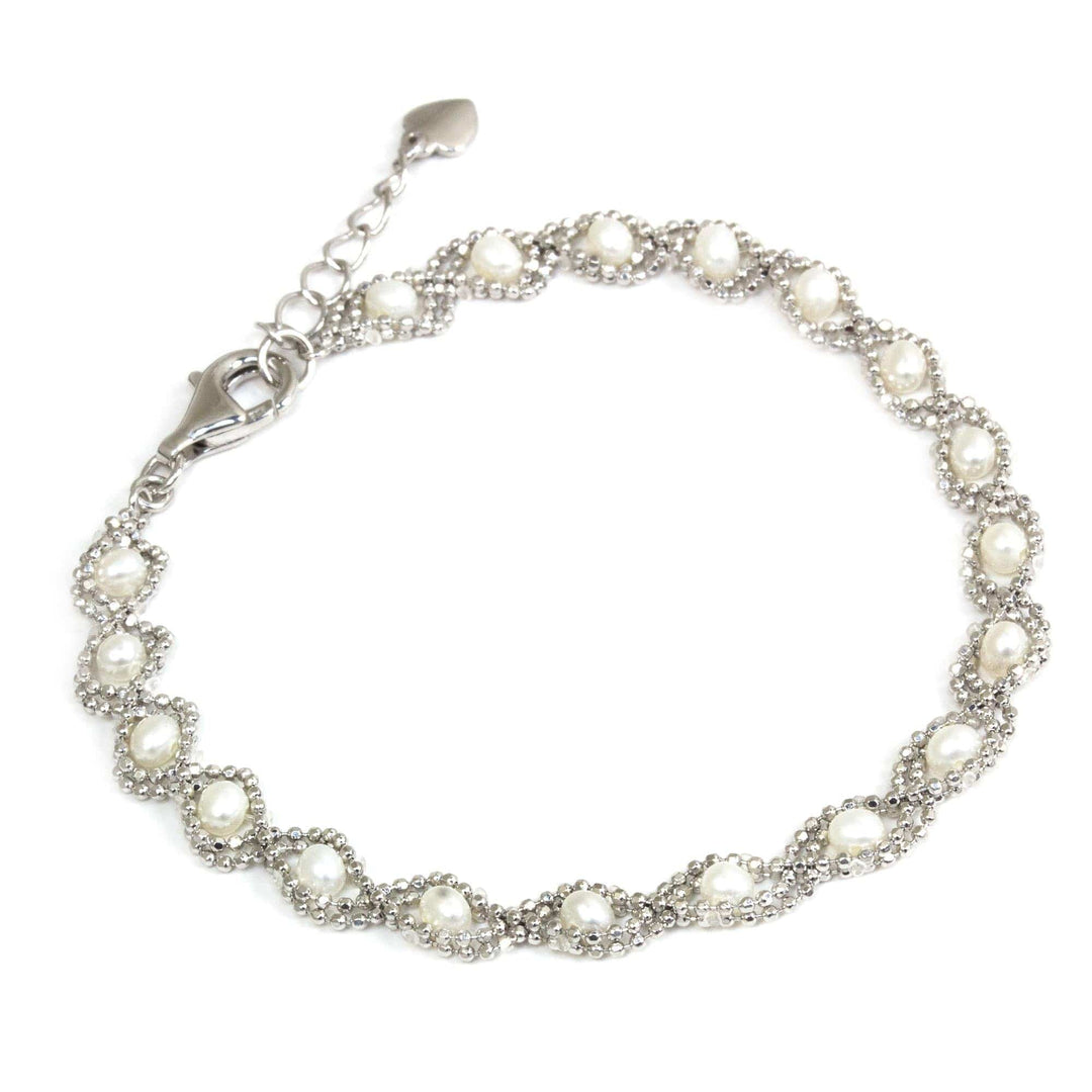Thai Handcrafted Cultured Pearl and Sterling Silver Bracelet - White Lotus Breeze