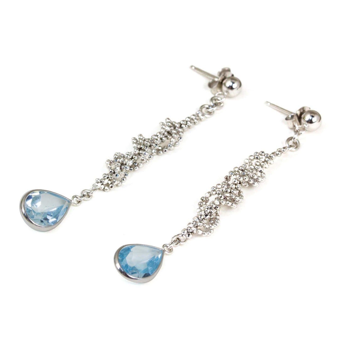 Sterling Silver Ball Chain and Blue Topaz Dangle Earrings - Blue Rose Teardrop