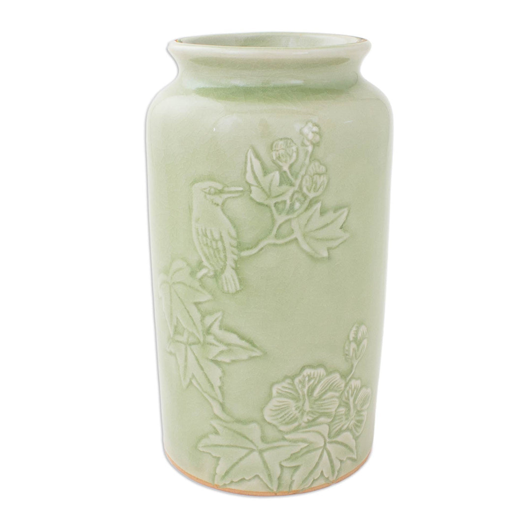 Artisan Crafted Nature Inspired Green Ceramic Vase - Natural Glory