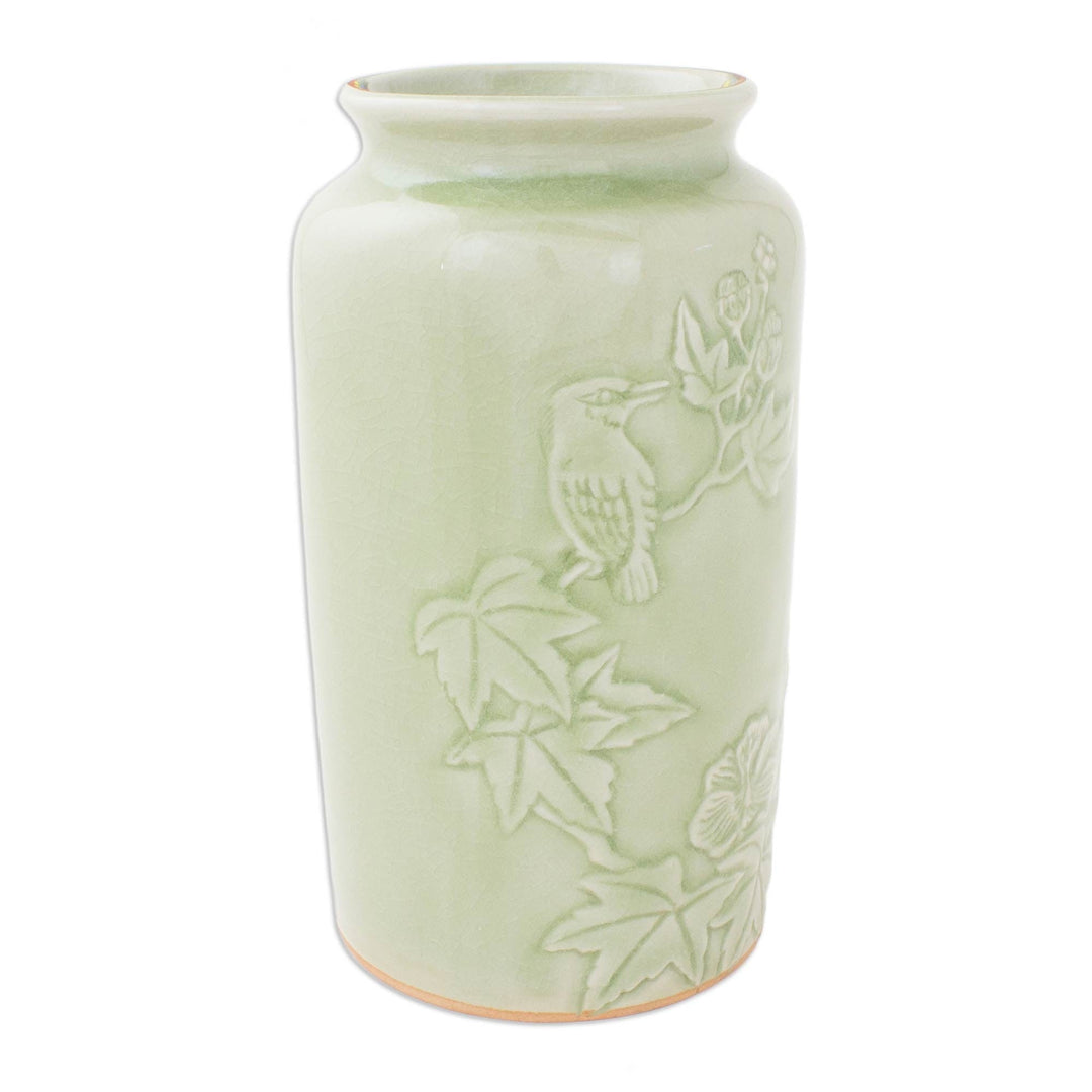 Artisan Crafted Nature Inspired Green Ceramic Vase - Natural Glory