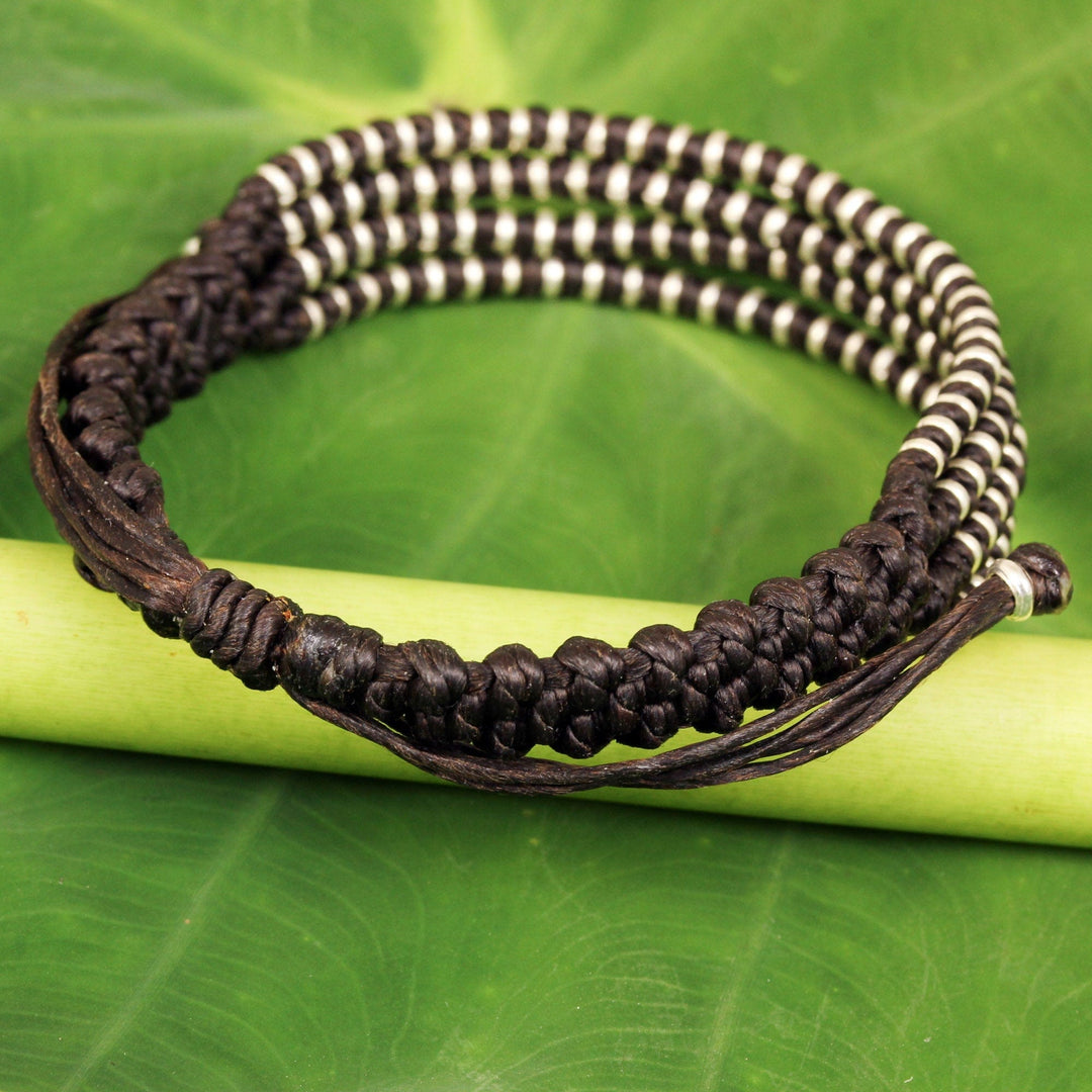 Thai Hill Tribe Silver Dark Brown Macrame Bracelet - Chocolate Chiang Mai Quartet