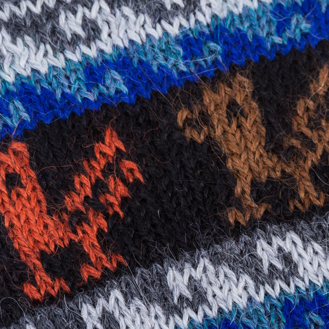 Artisan Crafted 100% Alpaca Colorful Gloves from Peru - Peruvian Patchwork in Blue