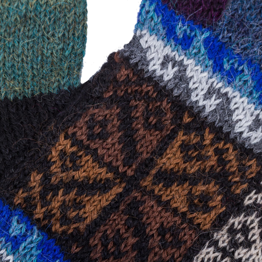 Artisan Crafted 100% Alpaca Colorful Gloves from Peru - Peruvian Patchwork in Blue