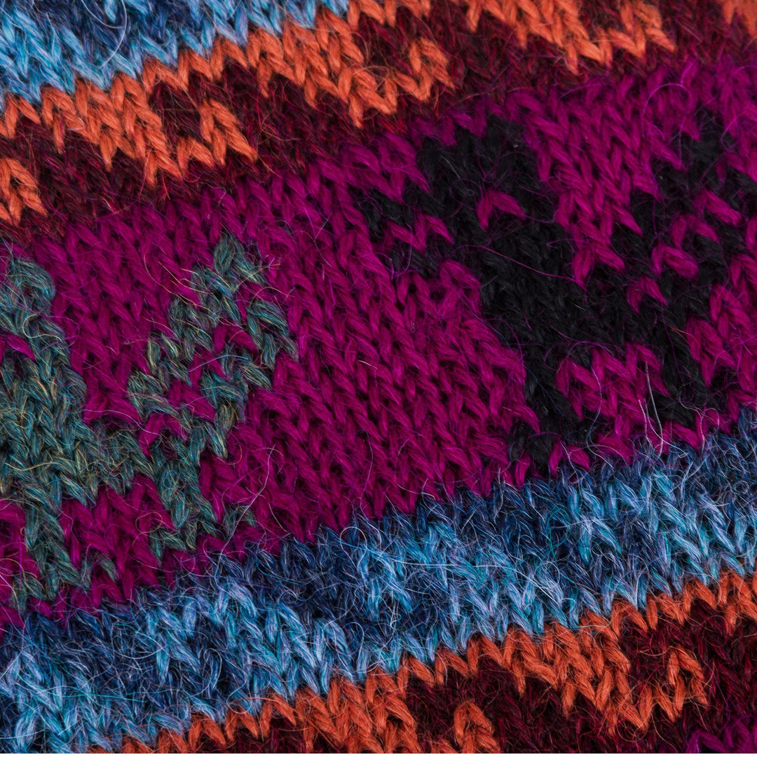 Artisan Crafted 100% Alpaca Multi-Colored Gloves from Peru - Peruvian Patchwork in Magenta