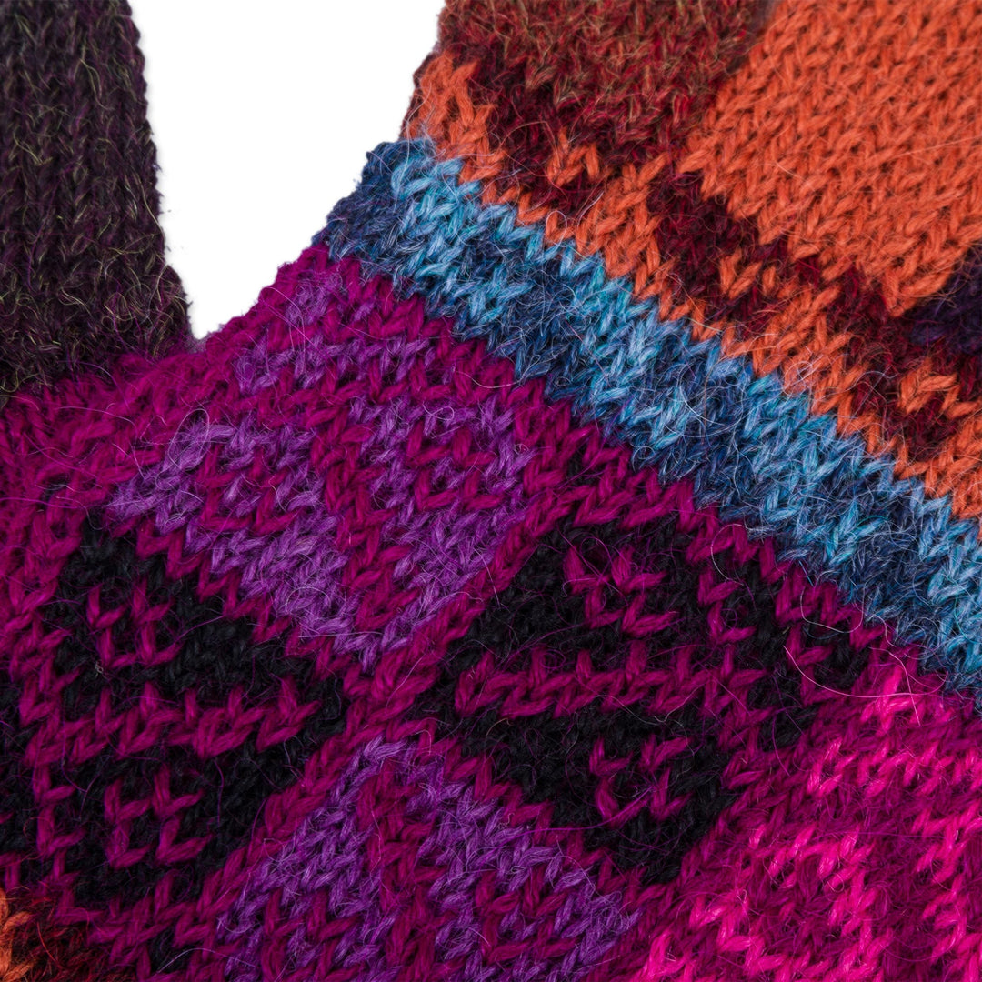 Artisan Crafted 100% Alpaca Multi-Colored Gloves from Peru - Peruvian Patchwork in Magenta