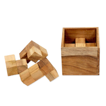 Artisan Crafted Upcycled Teak Wood Puzzle from Java - Magic Box