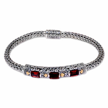 Handcrafted Bali Gold Accent Silver and Garnet Bracelet - Bedugul Temple
