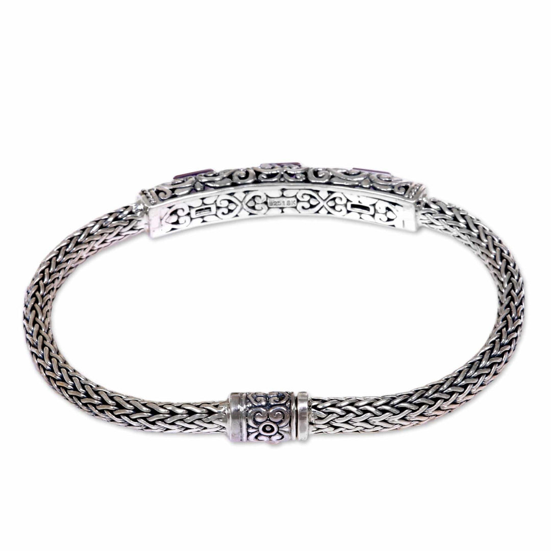 Handcrafted Bali Gold Accent Silver and Garnet Bracelet - Bedugul Temple