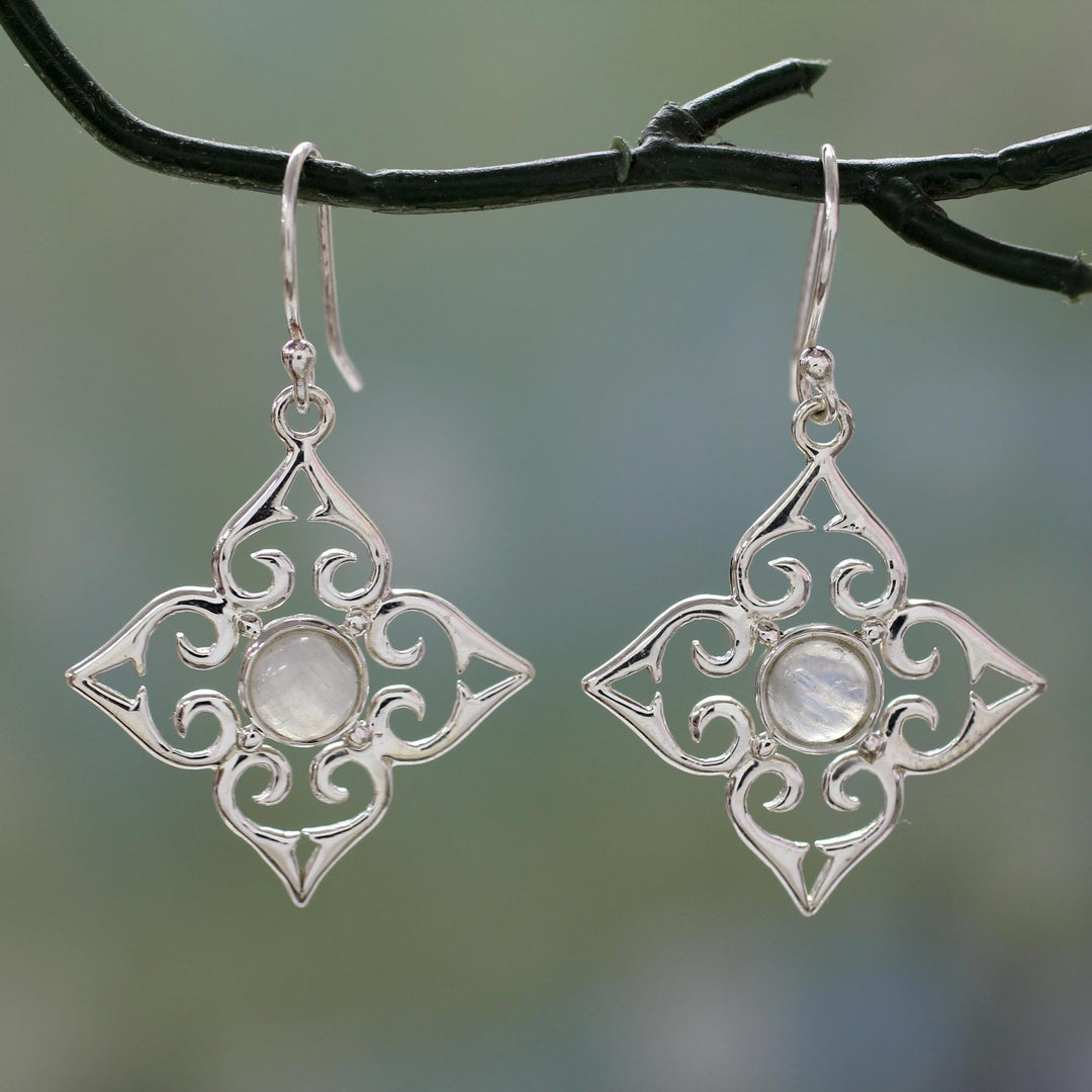 Sterling Silver Fair Trade Earrings with Rainbow Moonstone - Four Seasons