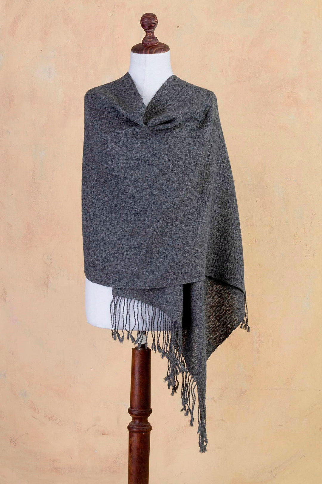 Backstrap Loom Handwoven Alpaca Shawl in Charcoal Grey - Timeless in Charcoal