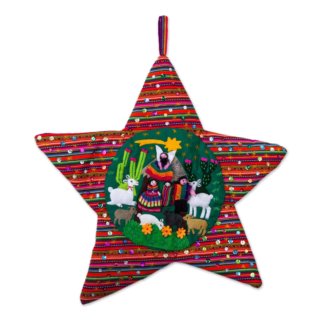 Handcrafted Andean Christmas Star Applique Wall Hanging - Andean Christmas Star