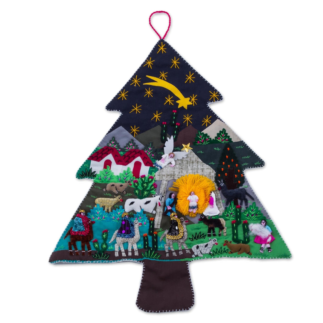 Handcrafted Andean Christmas Pine Tree Applique Wall Hanging - Andean Christmas Pine