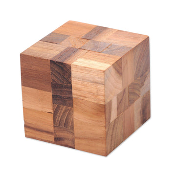 Reclaimed Teak Wood Puzzle Cube from Bali - Cube Quiz