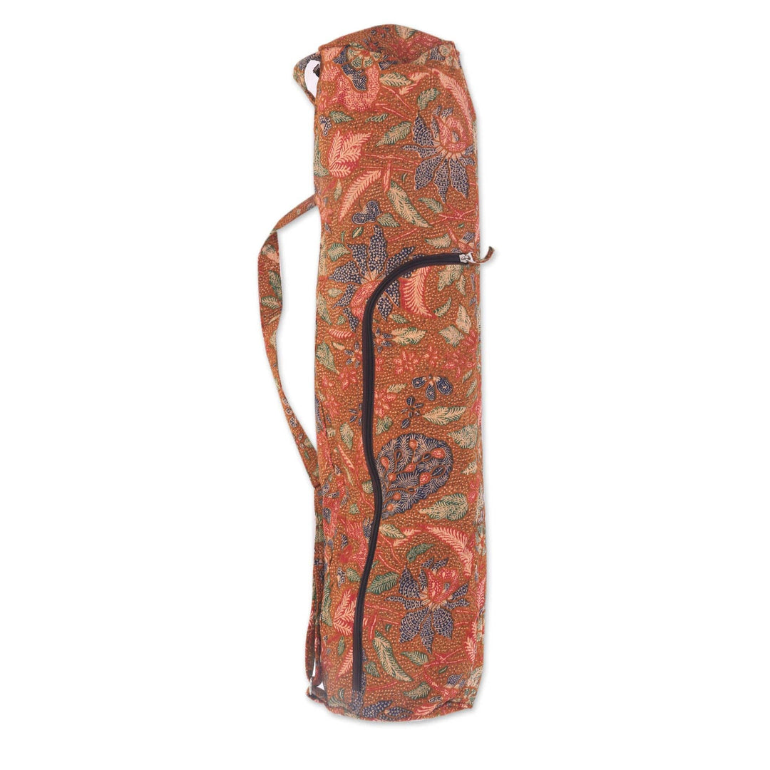 Batik Flowers on Cotton Yoga Mat Bag Artisan Crafted - Tiga Negeri