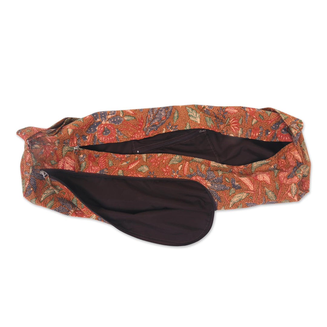 Batik Flowers on Cotton Yoga Mat Bag Artisan Crafted - Tiga Negeri