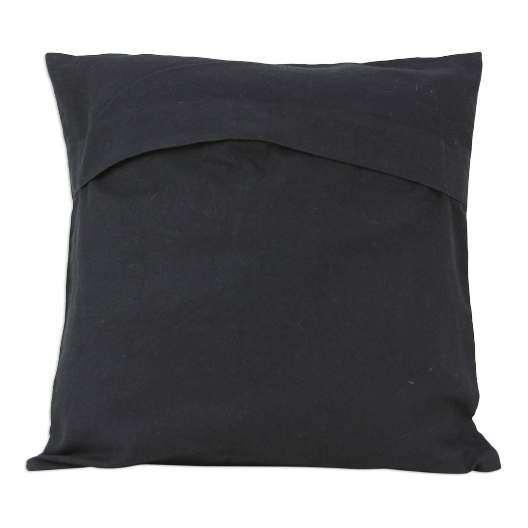 2 Black Cotton Floral Cushion Covers Chainstitch Embroidery - Midnight Marigolds