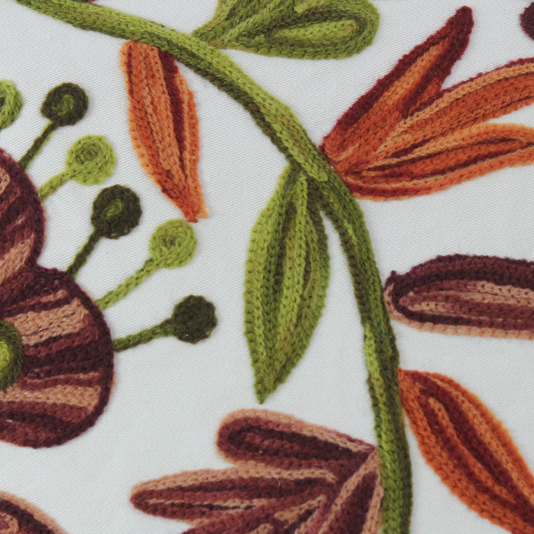 Aari Embroidery Ivory Cotton Cushion Covers (Pair) - Bronze Blossoms