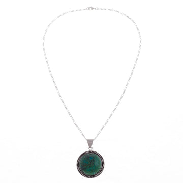 Andean Chrysocolla Sterling Silver Pendant Necklace - Moon Over Lima