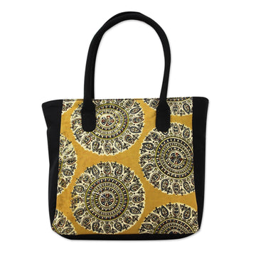 Floral Mandalas Block Print Cotton Tote Bag - Blossoming Mandalas