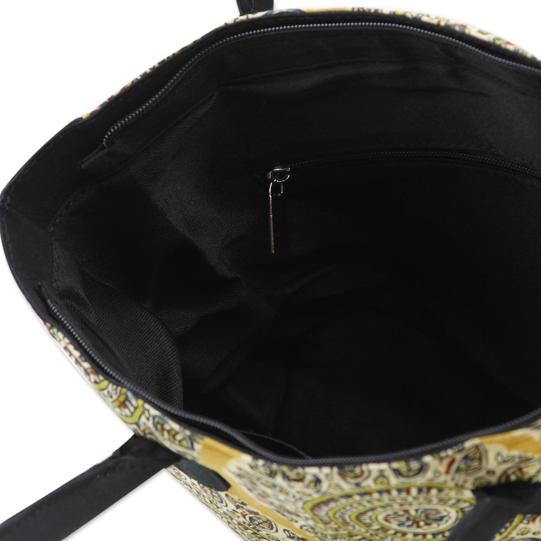 Floral Mandalas Block Print Cotton Tote Bag - Blossoming Mandalas