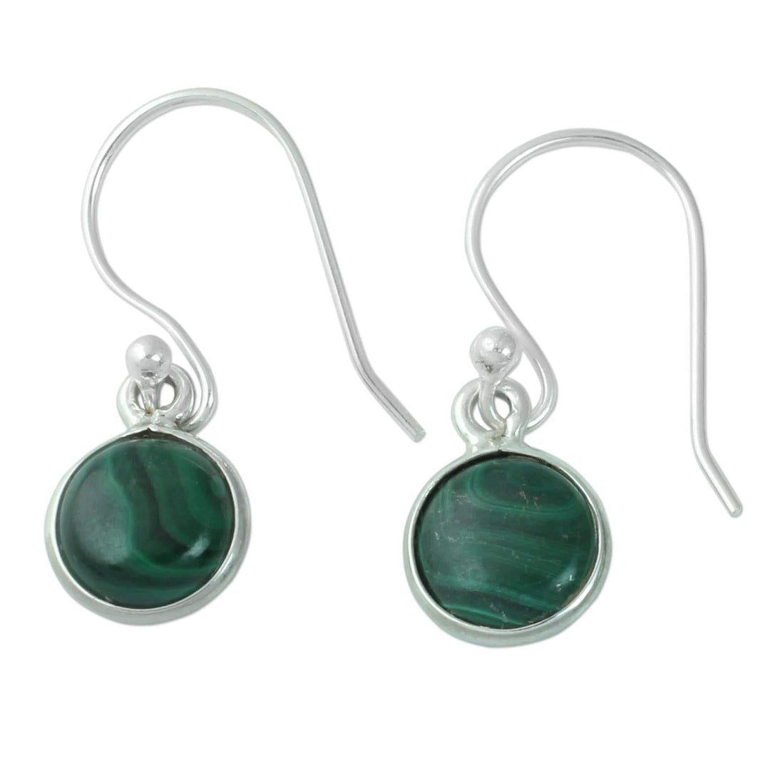 High Polish Sterling Silver and Malachite Dangle Earrings - Malachite Spheres