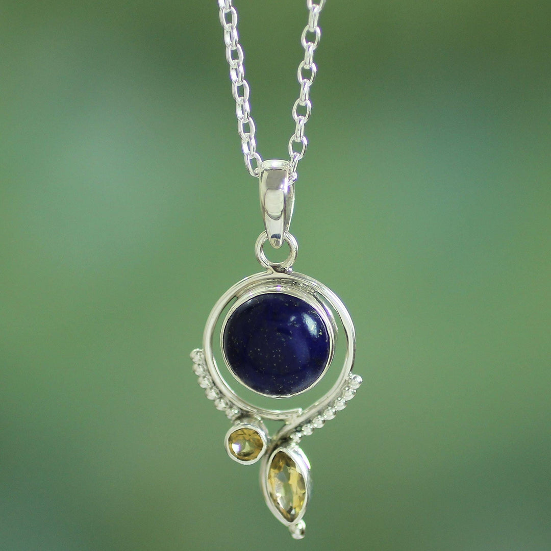 Handcrafted Lapis and Citrine Sterling Silver Necklace - Glory in Blue