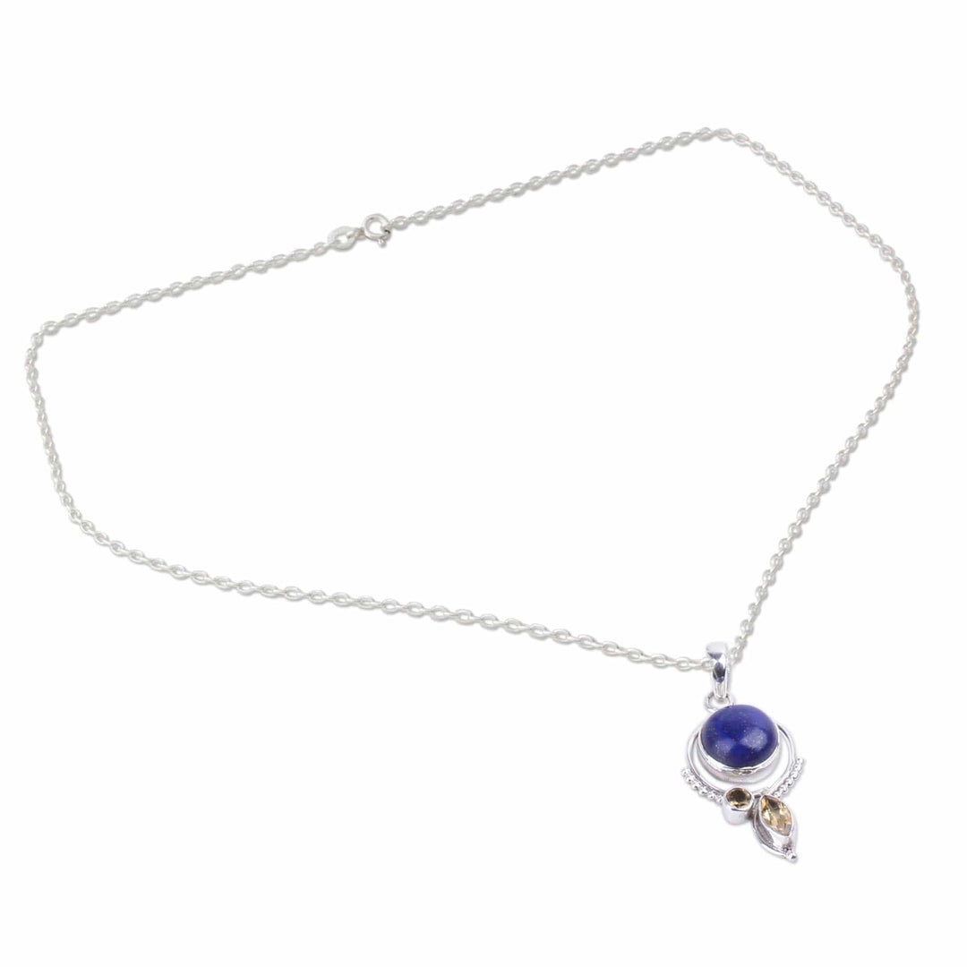 Handcrafted Lapis and Citrine Sterling Silver Necklace - Glory in Blue