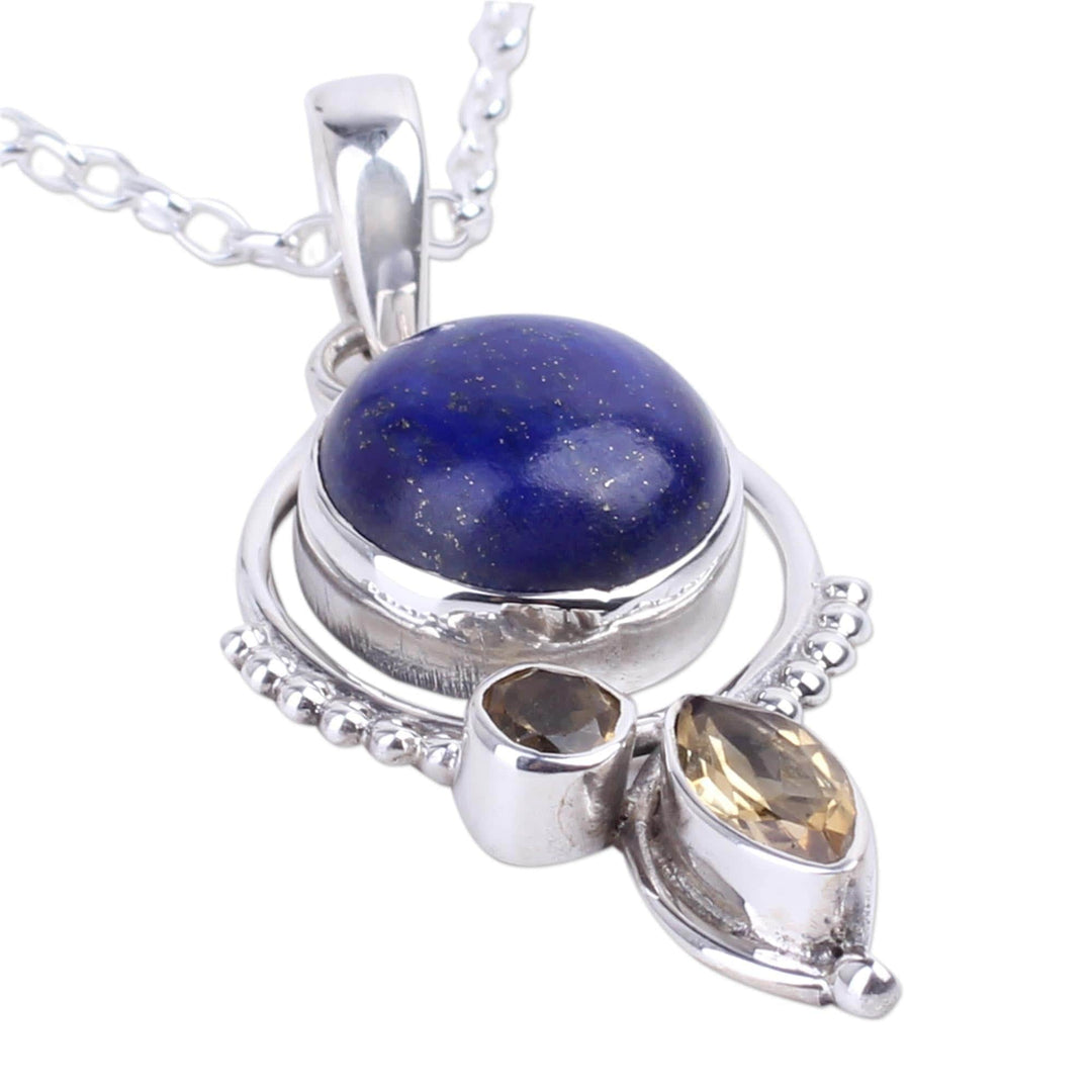 Handcrafted Lapis and Citrine Sterling Silver Necklace - Glory in Blue