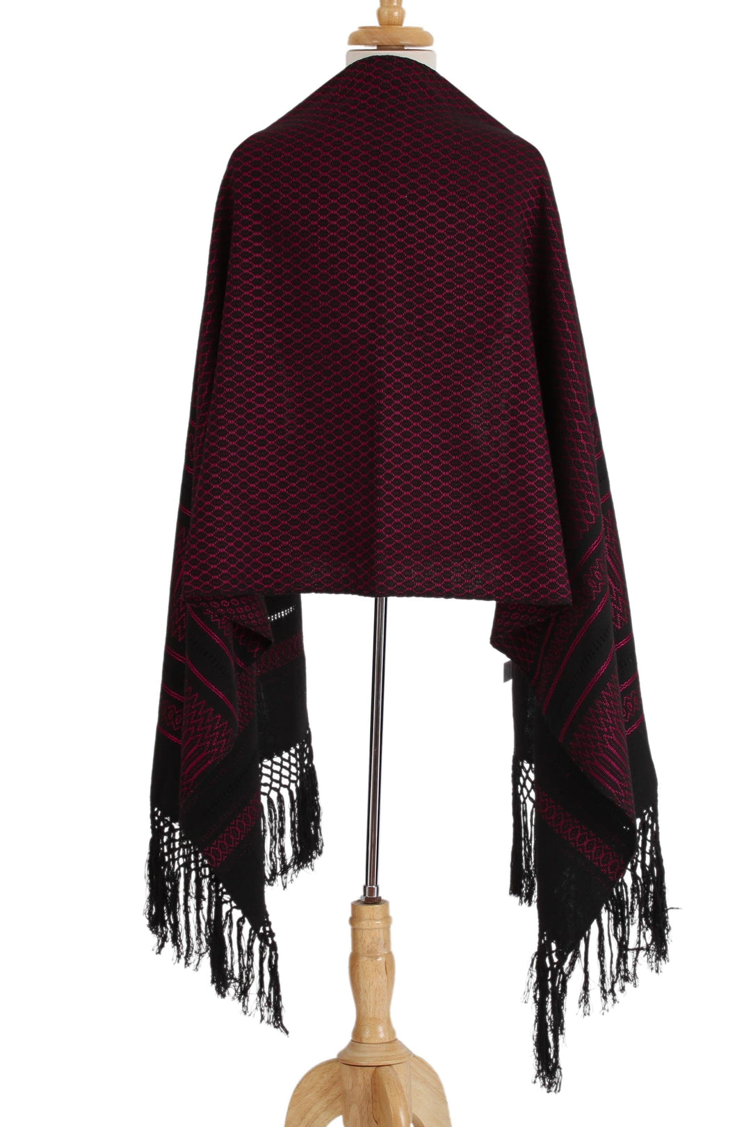 Zapotec Handwoven Rebozo Shawl in Black and Fuchsia - Zapotec Fiesta in Fuchsia