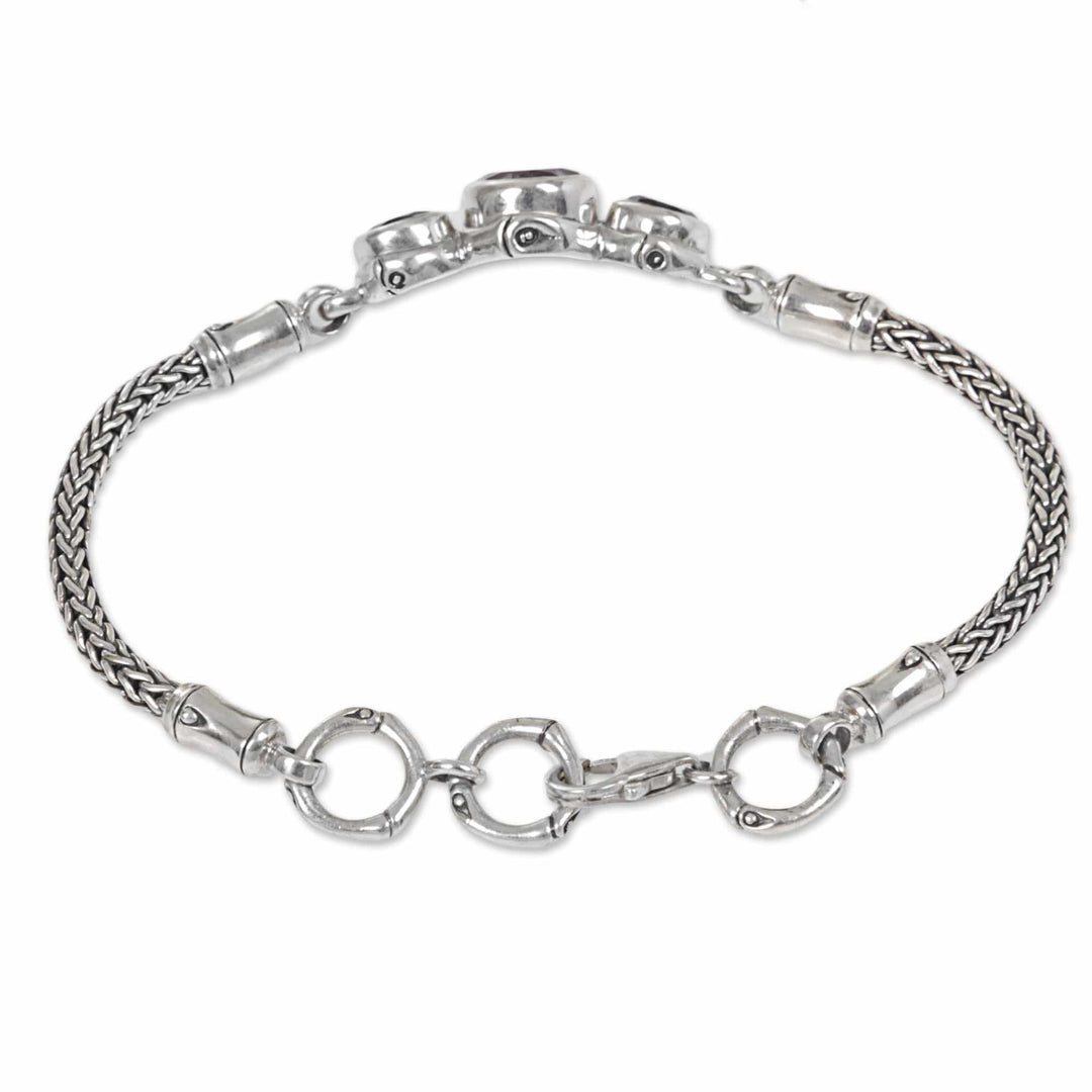 925 Sterling Silver and Amethyst Engraved Bracelet from Bali - Mystic Bamboo