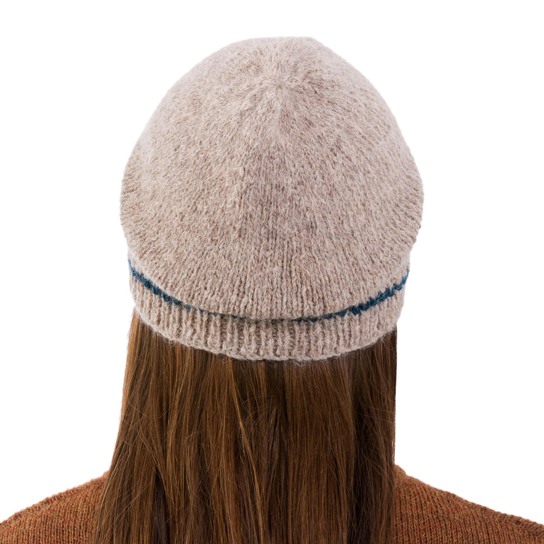 Ecru and Indigo Alpaca Winter Hat Beanie Hand Knit in Peru - Minimalist by Design in Ecru