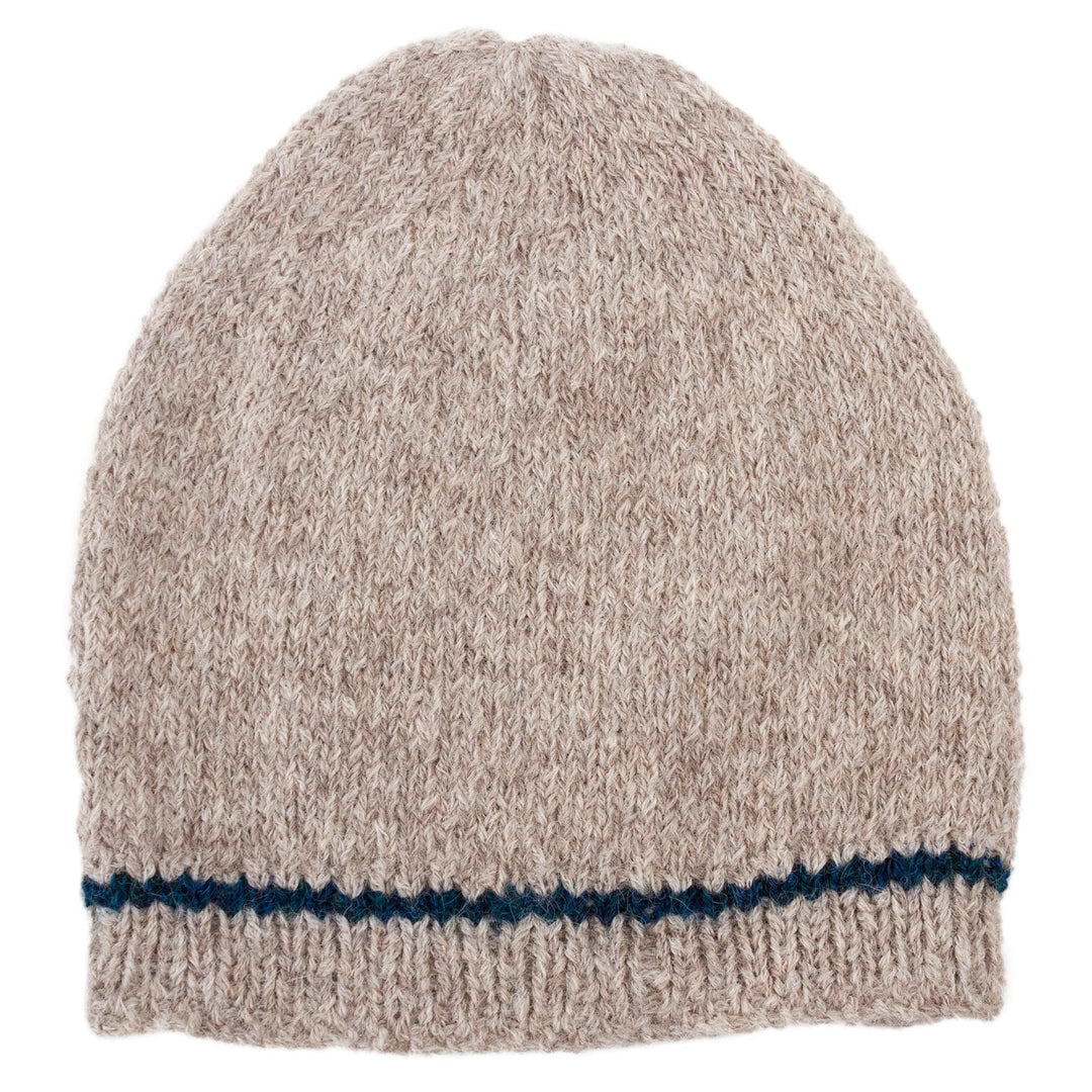 Ecru and Indigo Alpaca Winter Hat Beanie Hand Knit in Peru - Minimalist by Design in Ecru
