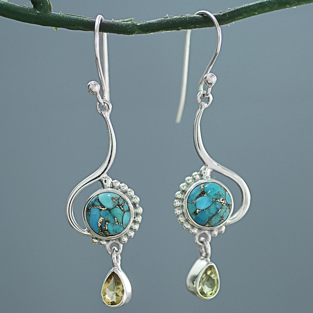 Sterling Silver Composite Turquoise Dangle Earrings - Sunny Splendor