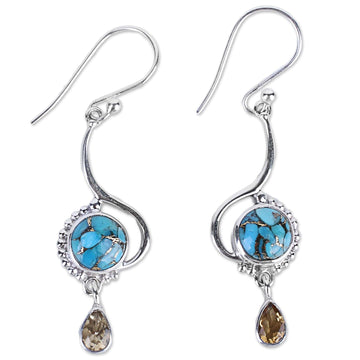 Sterling Silver Composite Turquoise Dangle Earrings - Sunny Splendor