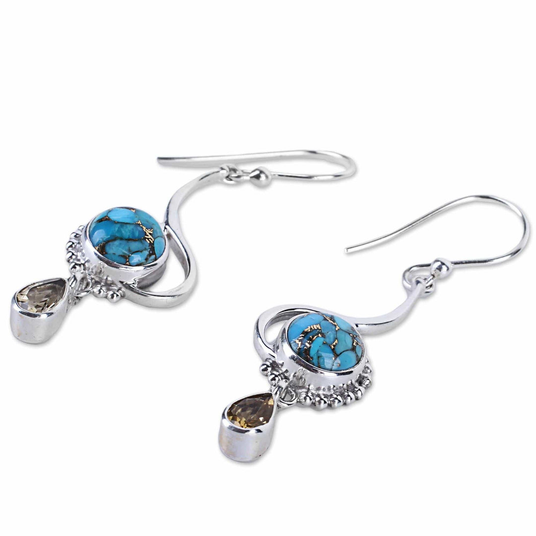Sterling Silver Composite Turquoise Dangle Earrings - Sunny Splendor