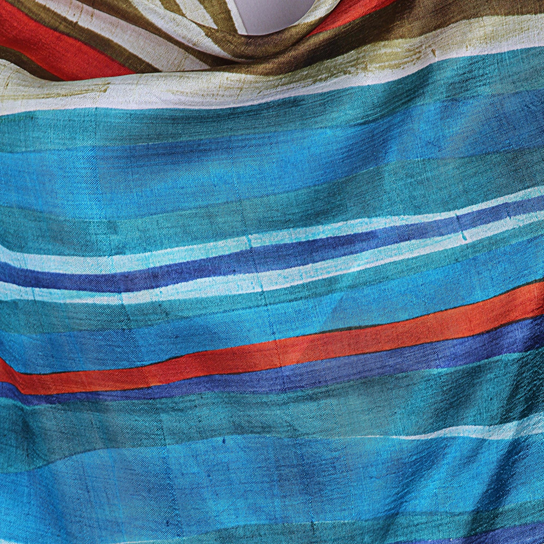 Modern Bishnupur Handwoven Silk Print Shawl from Bengal - Dhau in Blue
