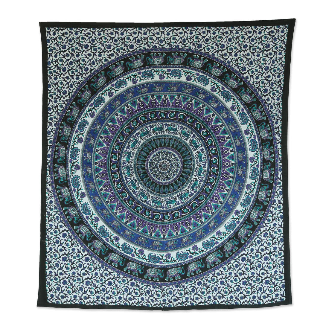 Printed Mandala Wall Hanging in Black and Blue - Beautiful Mandala