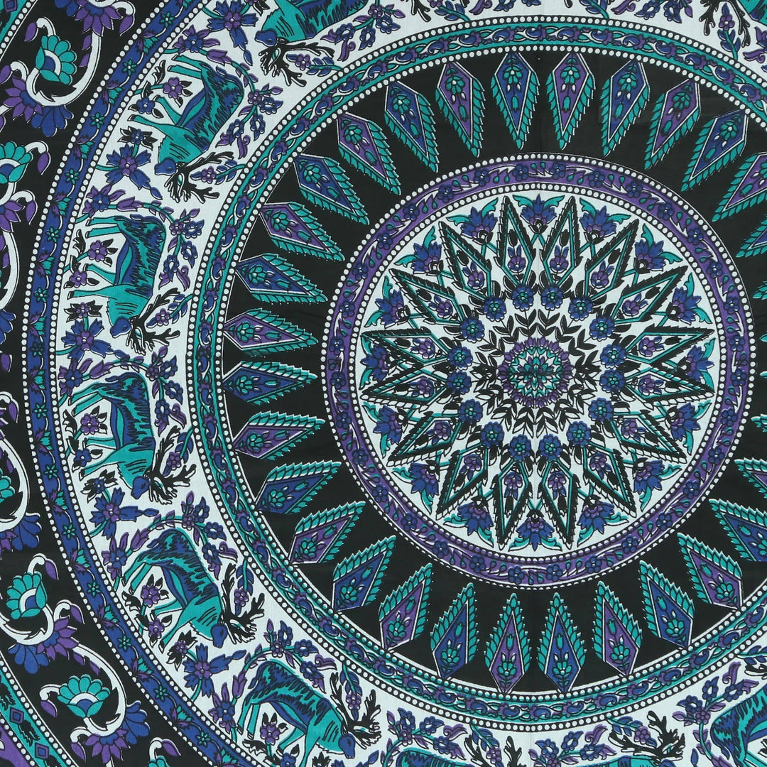 Printed Mandala Wall Hanging in Black and Blue - Beautiful Mandala