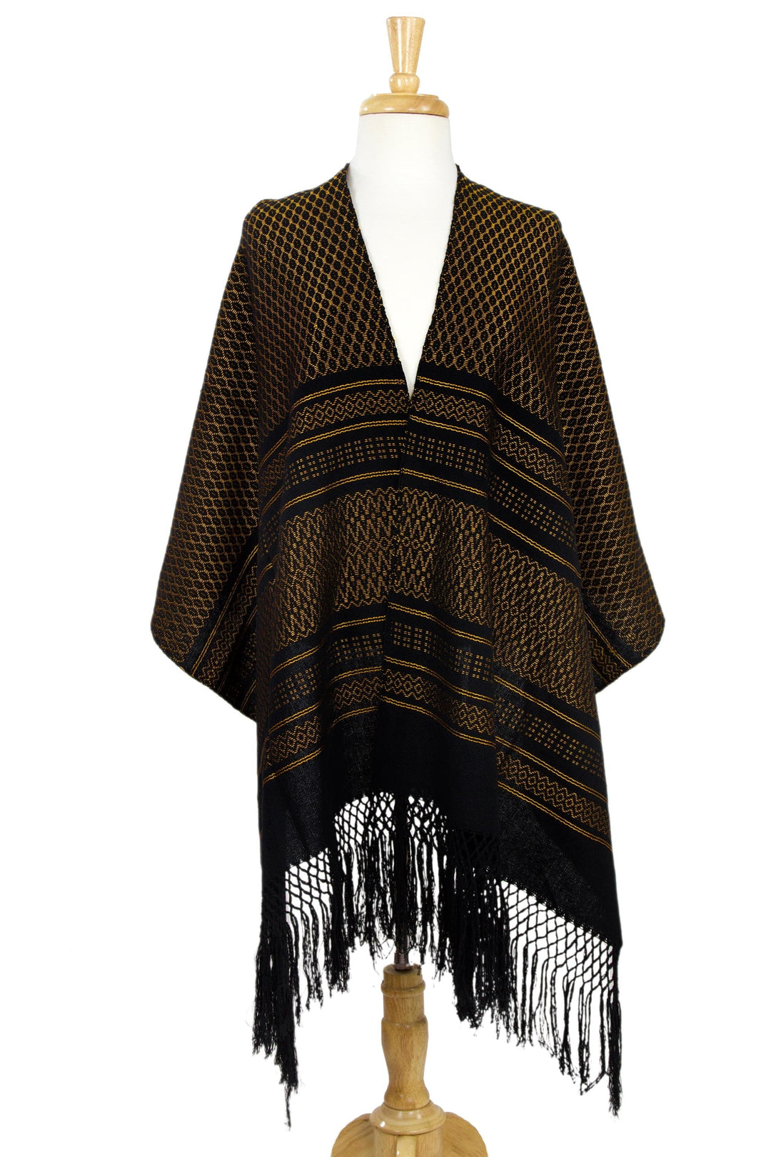 Zapotec Handwoven Rebozo Shawl in Black and Marigold - Fiesta in Black and Marigold
