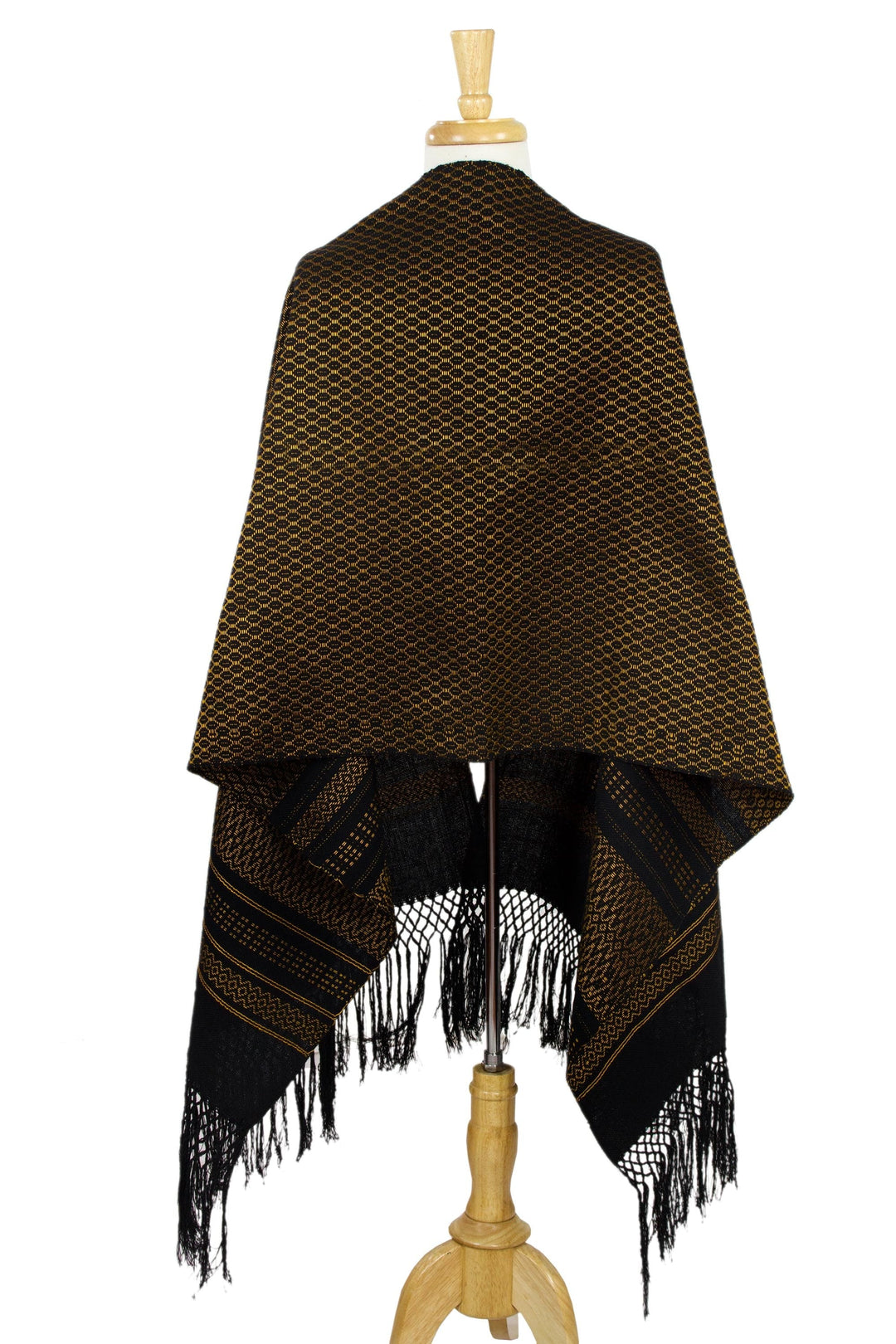 Zapotec Handwoven Rebozo Shawl in Black and Marigold - Fiesta in Black and Marigold