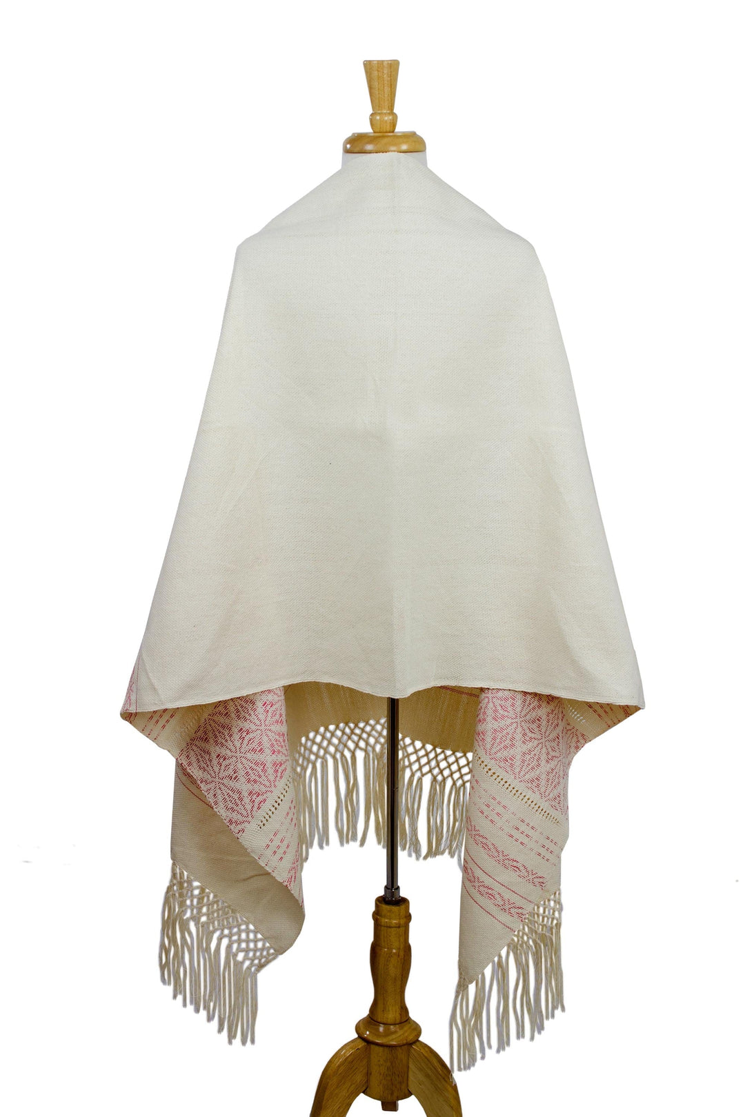 Pink and Creamy Cotton Handwoven Zapotec Shawl - Pink Stars of Teotitlan