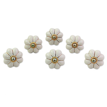 Ceramic Cabinet Knobs Floral Off-White (Set of 6) India - Pale Floral Beauties