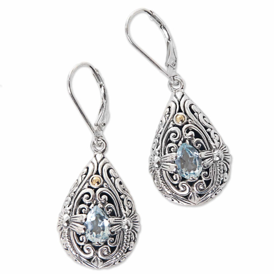 Sterling Silver and Blue Topaz Dragonfly Dangle Earrings - Dragonfly Duet