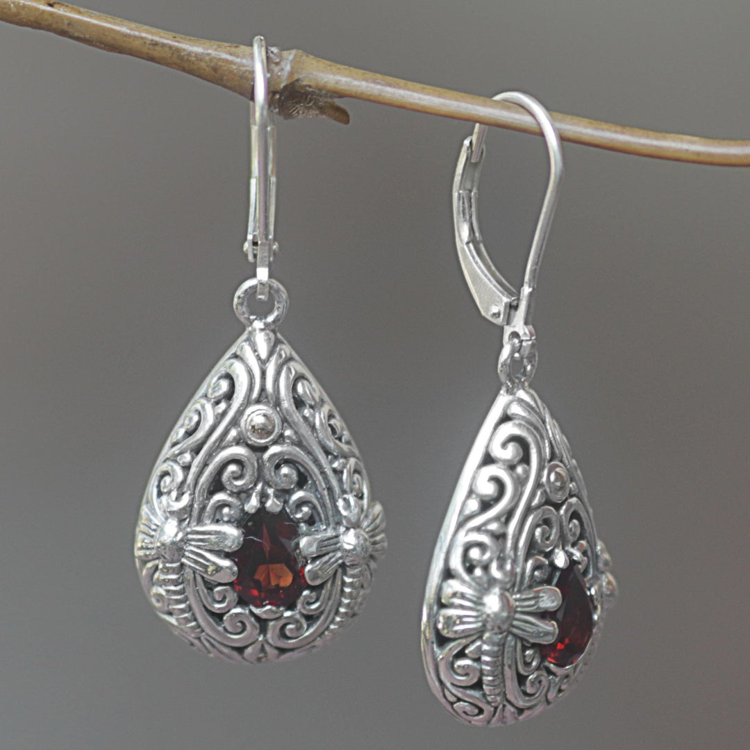 Garnet and Sterling Silver Handmade Dragonfly Earrings - Dragonfly Due –  GlobeIn