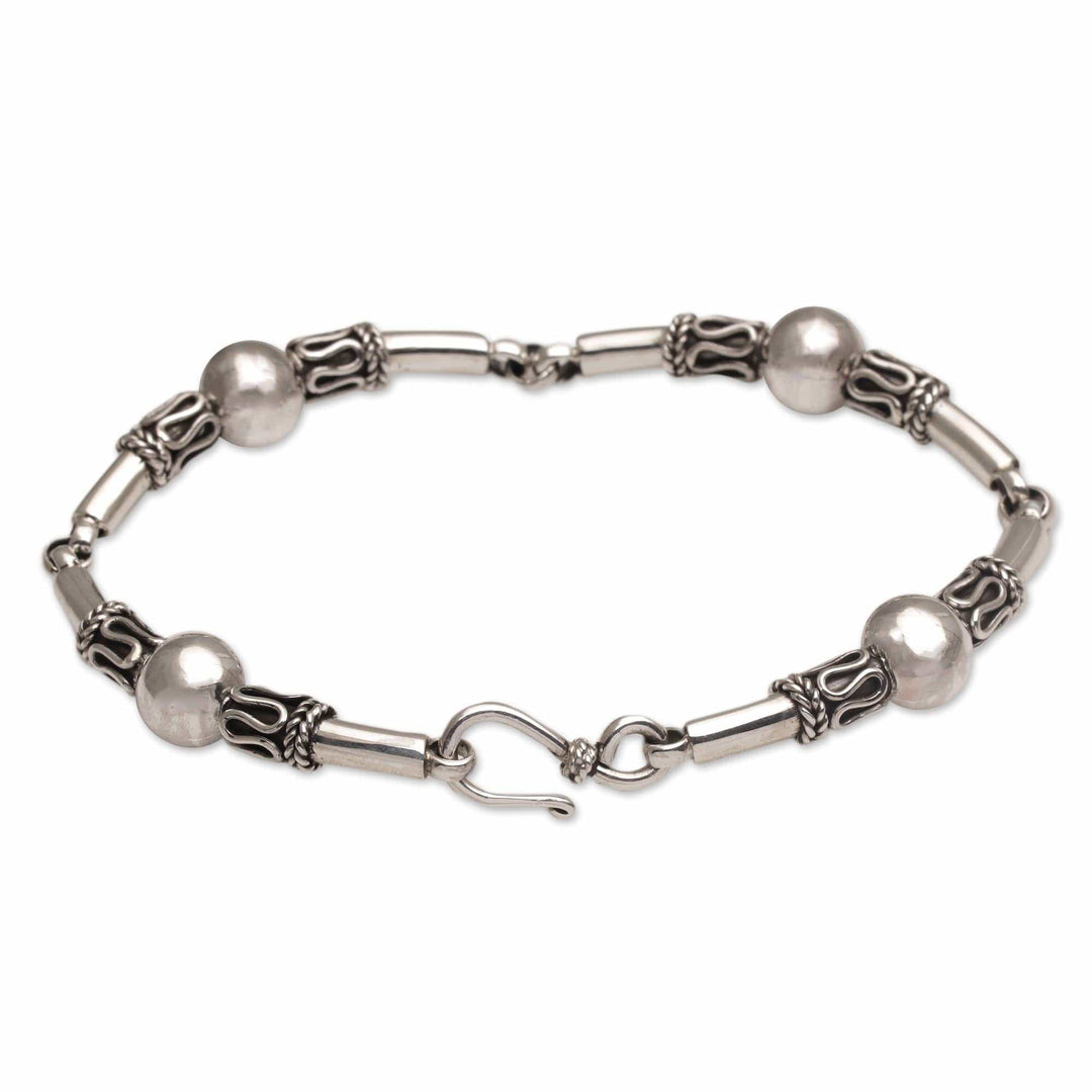 Sterling Silver Link Bracelet with Balinese Designs - Tubes