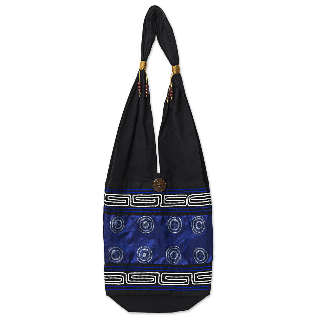 Cotton Silk Blend Shoulder Bag Indigo Black Thailand - Summer Indigo