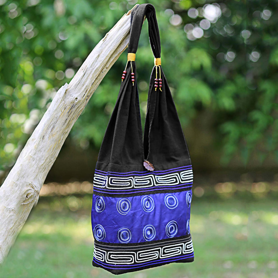 Cotton Silk Blend Shoulder Bag Indigo Black Thailand - Summer Indigo