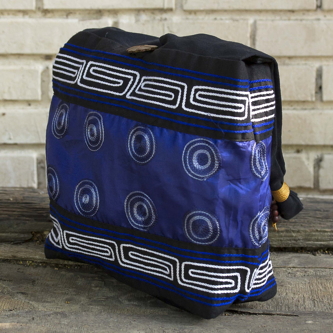 Cotton Silk Blend Shoulder Bag Indigo Black Thailand - Summer Indigo